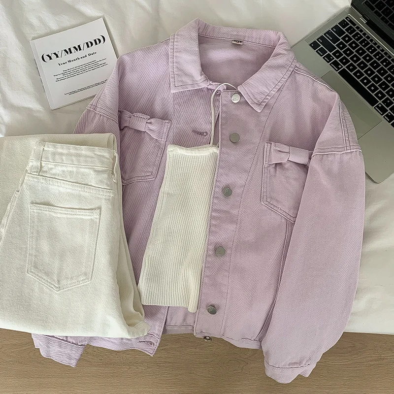 

Джинсовое короткое пальто, Новинка весна-осень 2023, свободный непринужденный топ с воротником поло для девушек