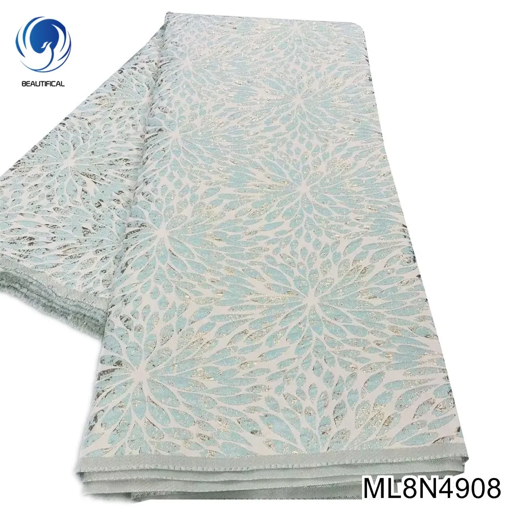 Latest Jacquard Organza Fabric Nigerian Brocade Lace Fabric Skin Healthy African Tulle Net Lace for Women Wedding Dress ML8N49 4 Latest Jacquard Organza Fabric Nigerian Brocade Lace Fabric Skin Healthy African Tulle Net Lace for Women Wedding Dress ML8N49 4