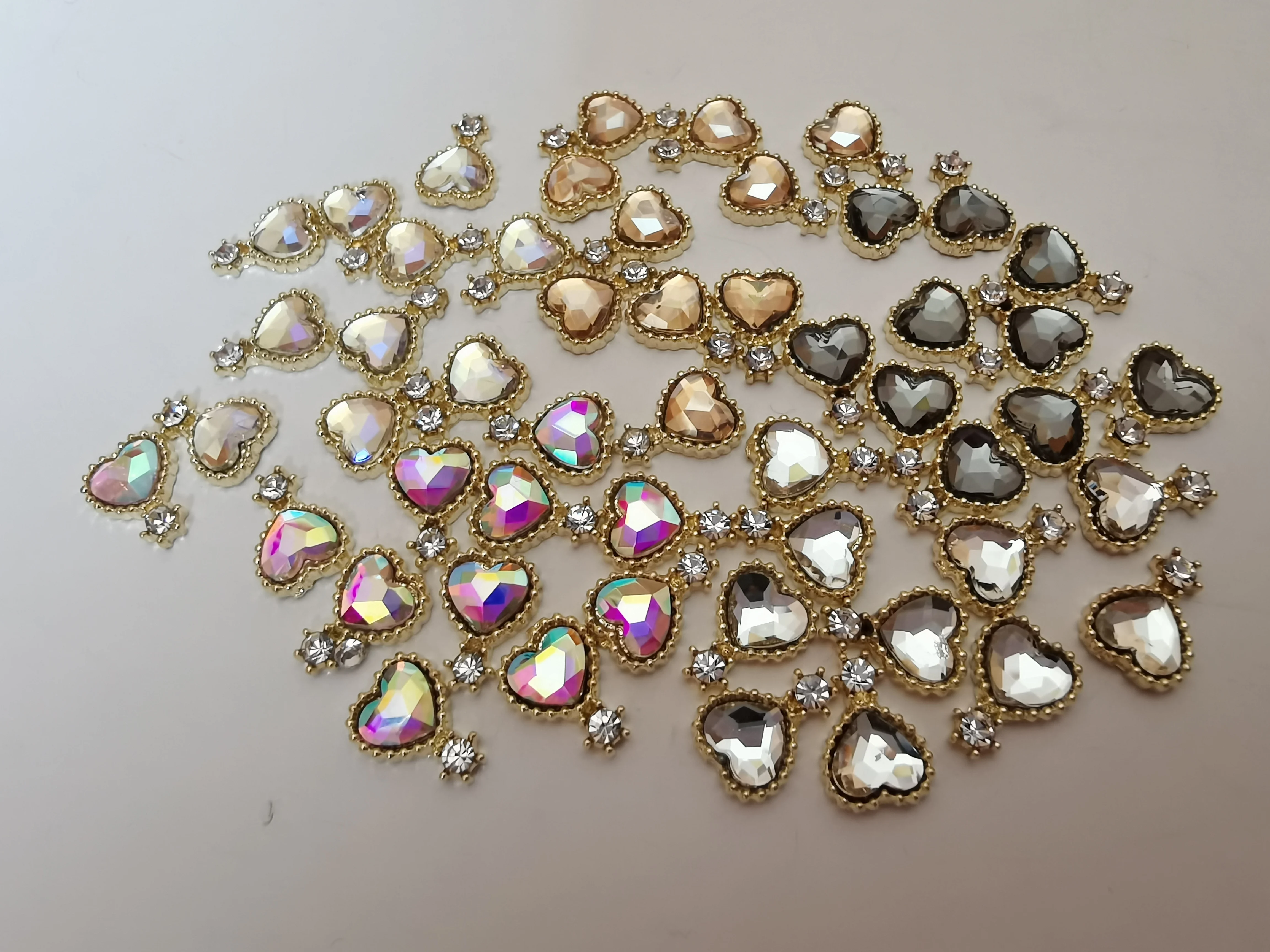 100pc AB Crystal Heart Shape Nail Charm Alloy Rhinestone FOR Nails Design MANICURE Supply Fairy Love Nail Art Luxury Decorations enlarge