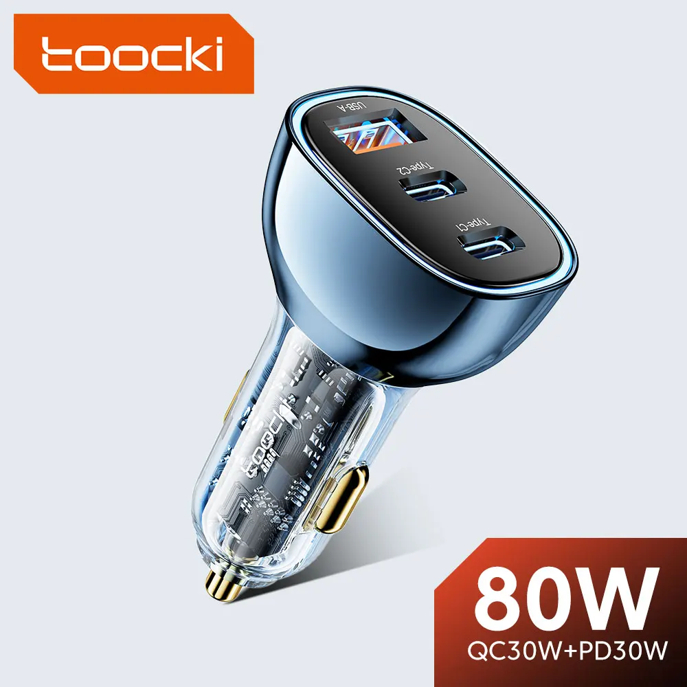 

Автомобильное зарядное устройство Toocki, 80 Вт, USB Type-C, PD3.0