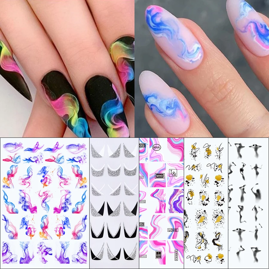 1 Шт. 3D Наклейки Для Ногтей Самоклеящиеся Весенние Серии Яркие Мраморные Чернила