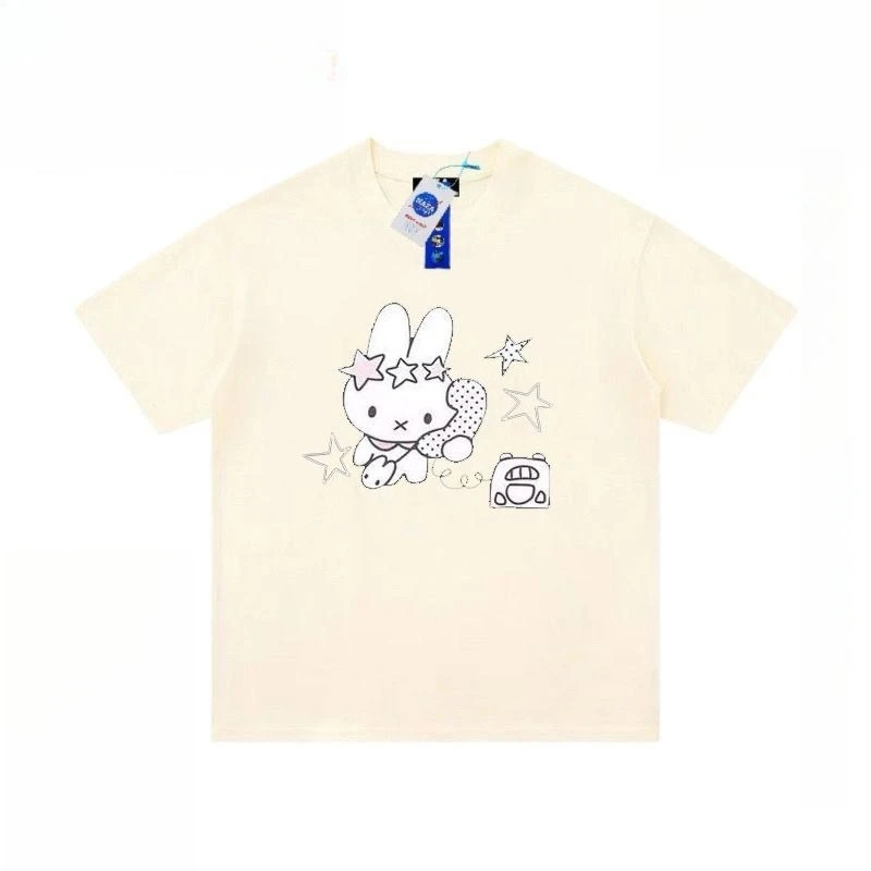 Футболка из чистого хлопка с принтом Miffy в стиле аниме, с короткими рукавами, для мужчин и женщин, свободного кроя, для студентов, парная одежда, топы с короткими рукавами (art.: 3920db6eab35f) - 3920db6eab35f
