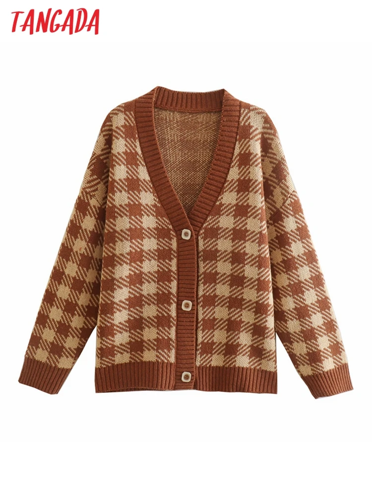 

Кардиган женский клетчатый свободного покроя в винтажном стиле