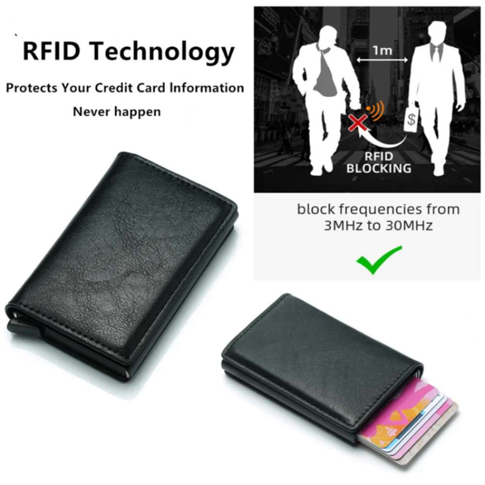 ID Credit Bank Card Holder Wallet Luxury Brand Men Anti Rfid Blocking Protected Magic Leather Slim Mini Small Money Wallets Case