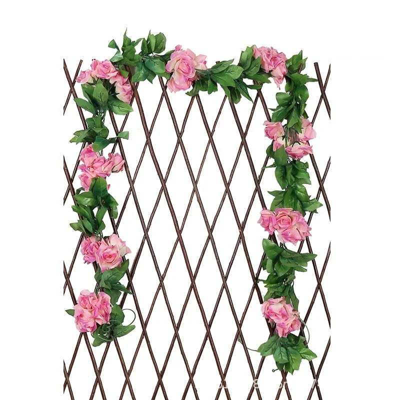 250cm Simulation Artificial Flowers Fake Rose Vine Backdrop Decor Silk Rattan Garland for Wedding Decorations Green Leaf Rattan images - 6