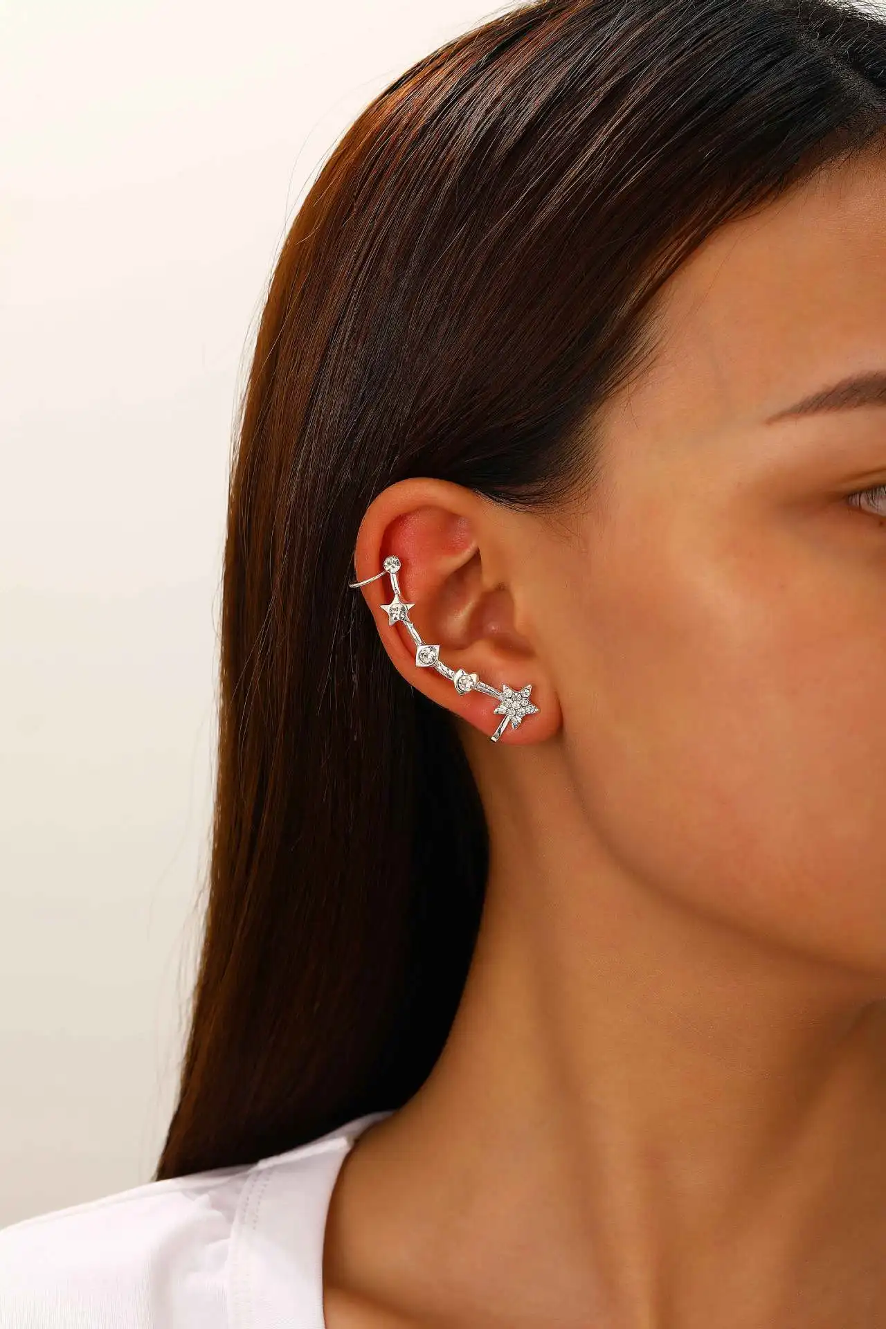 Классические Золотые серьги-клипсы в форме сердца и звезды серебряные