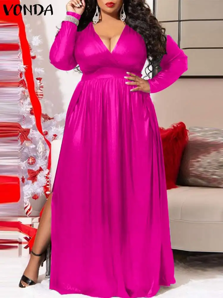 

Evening Party Dress Women Long Sleeve Deep V Vestidos VONDA 2022 Tunic Robe Maxi Dress Holiday Femme Beach Sundress Oversize