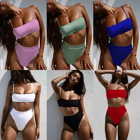 10 Colors Sexy Bikini Solid Swimwear Swimsuit Women High Waist Bikinis Set Bathing Suit Beach Bikini Women Push Up Bikinis Mujer