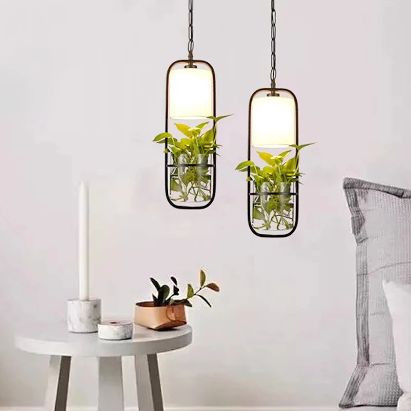 Modern black cage pendant lights iron Glass Cloth lampshade droplight E27 loft hanging Lamp Plant pendant lamp