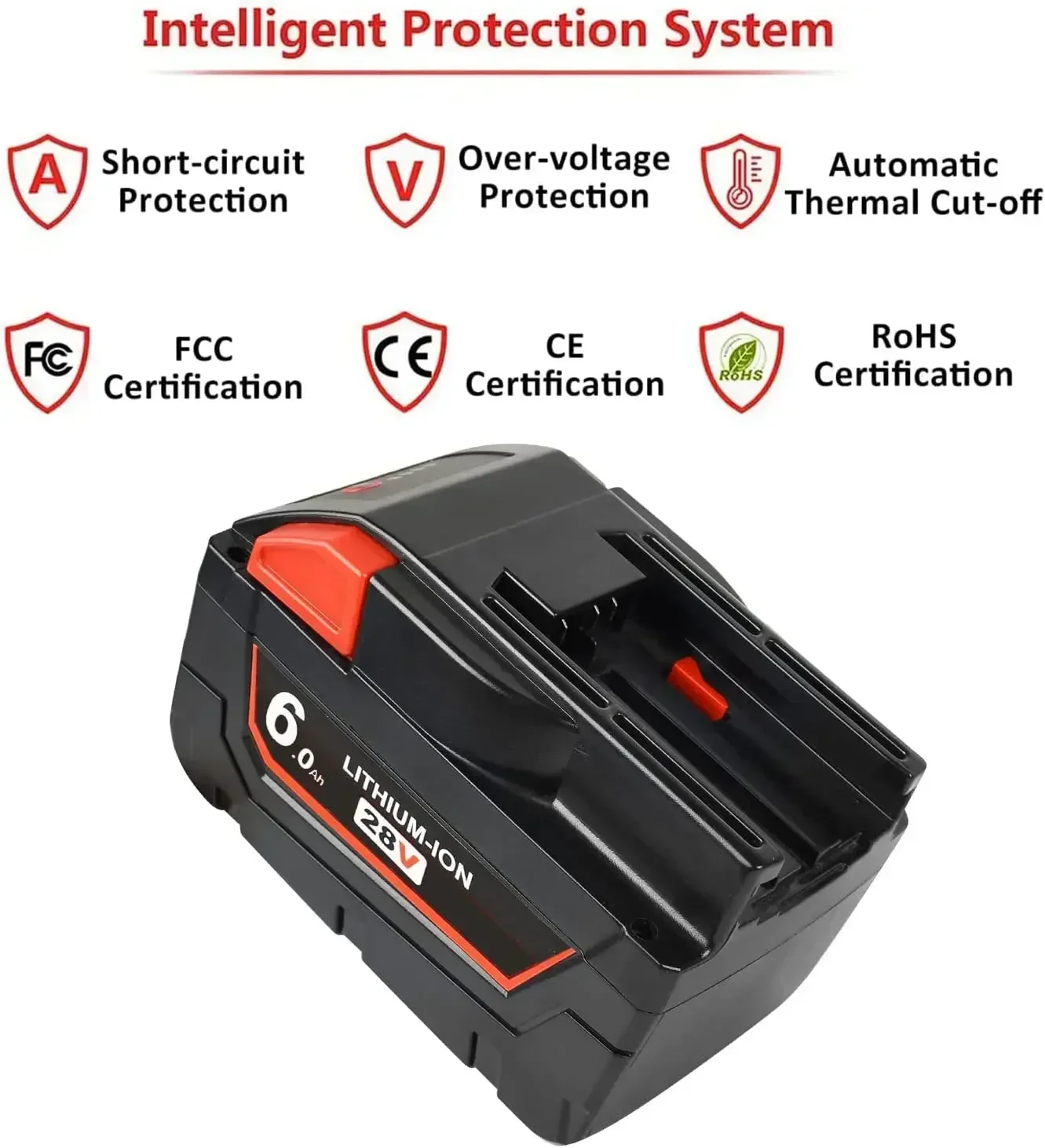 Фото Литий-ионный аккумулятор 28 В, 6 Ач для MILWAUKEE M28 V28 M28BX M28B 48-59-2819 0730-20, электроинструмент 48-11-2830 Вт/светодиодный манометр №5