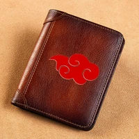 high quality genuine leather men wallets cool ninja symbol printing short card holder purse luxury brand male wallet