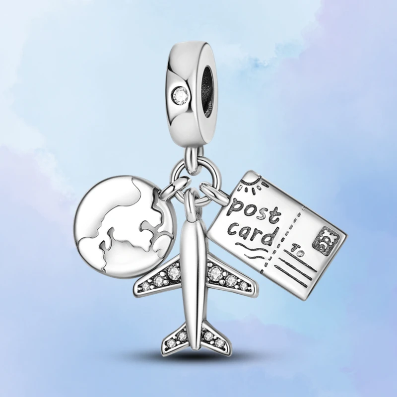 

Лидер продаж, бусины из стерлингового серебра 925 пробы в виде глобуса и самолета, подходят для оригинального браслета Пандоры, журнал, шарм, ...