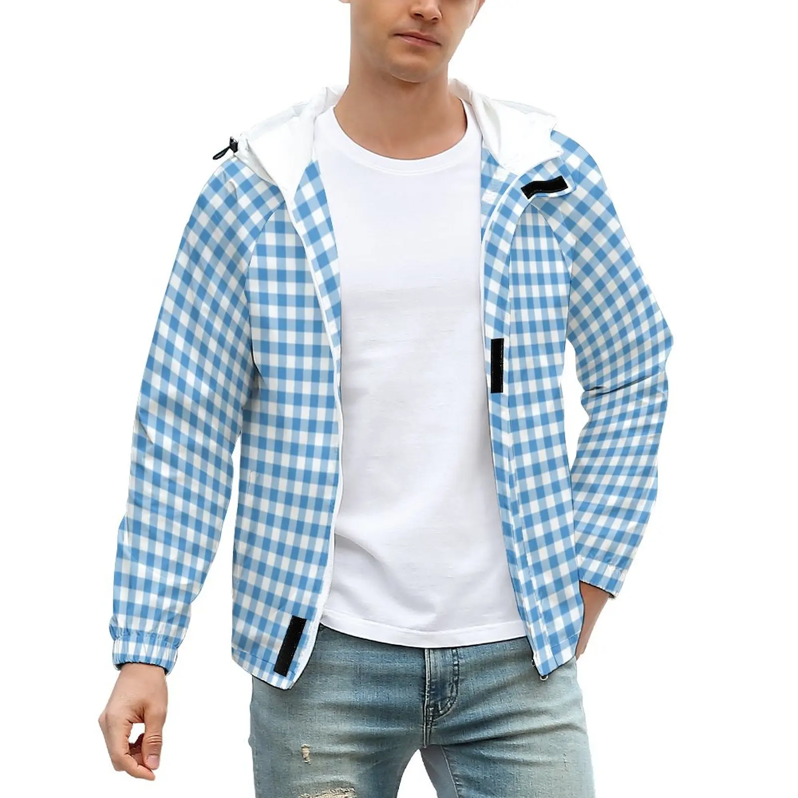 

Винтажные клетчатые куртки для мужчин, Классические светло-голубые и белые зимние пальто, винтажные повседневные ветрозащитные куртки на м...