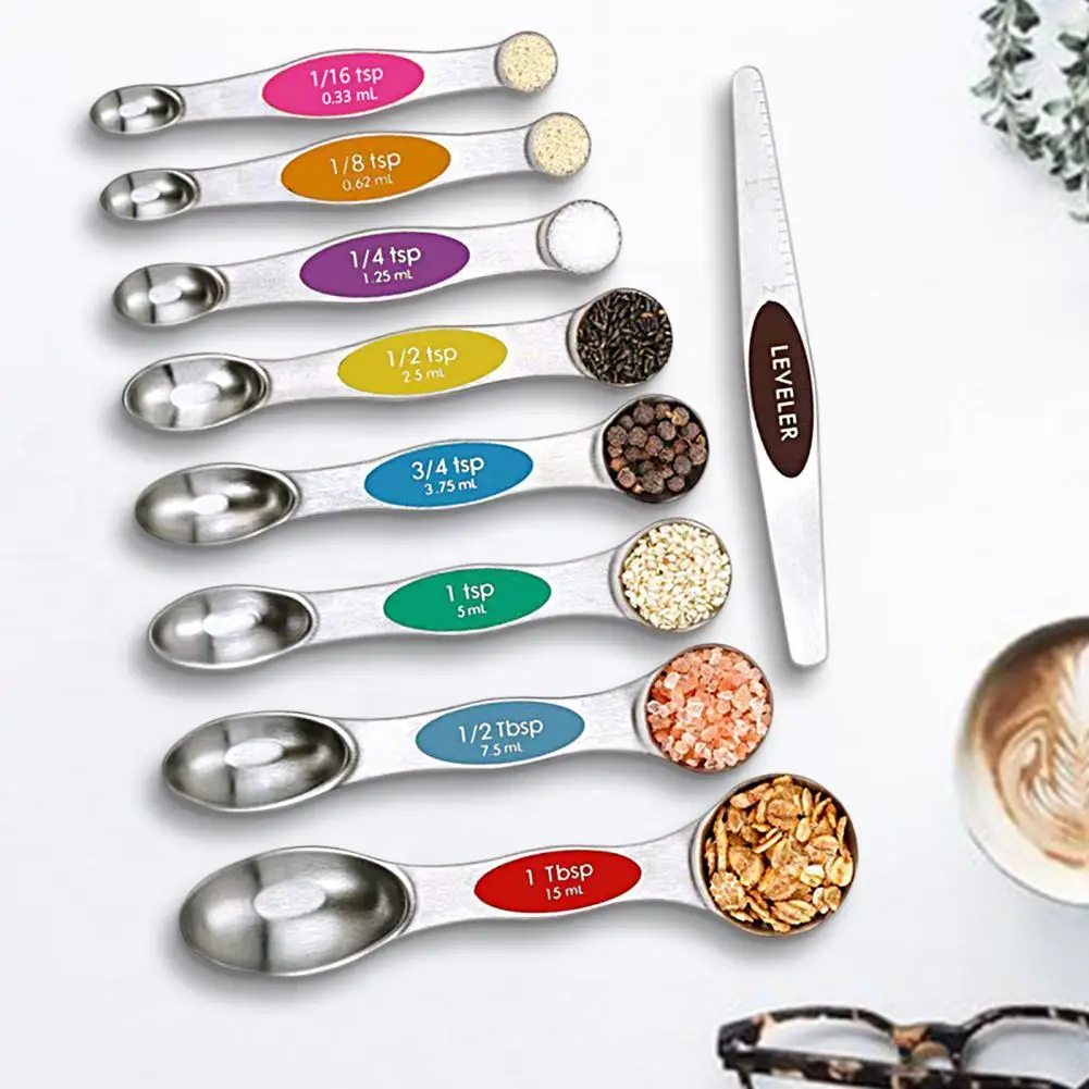 

9Pcs/Set Measuring Scoop with Scale Easy Clean Measuring Spoons Stainless Steel Double Head Measuring Spoons Set Kitchen Tools