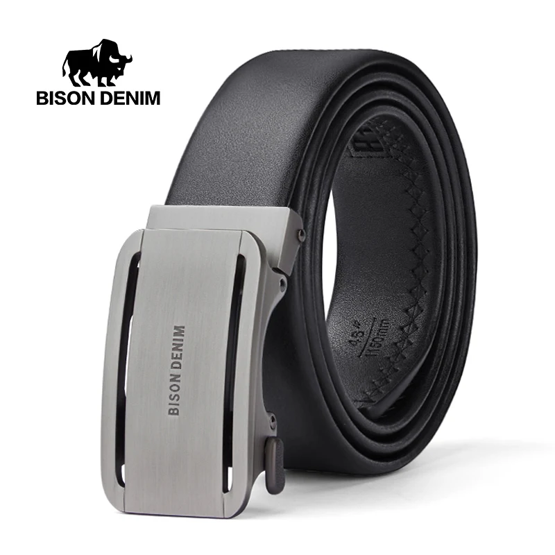 BISONDENIM Mens Business Style Belt Black Strap Male Waistband Automatic Buckle Belts For Men Top Quality Girdle Belts For Jeans