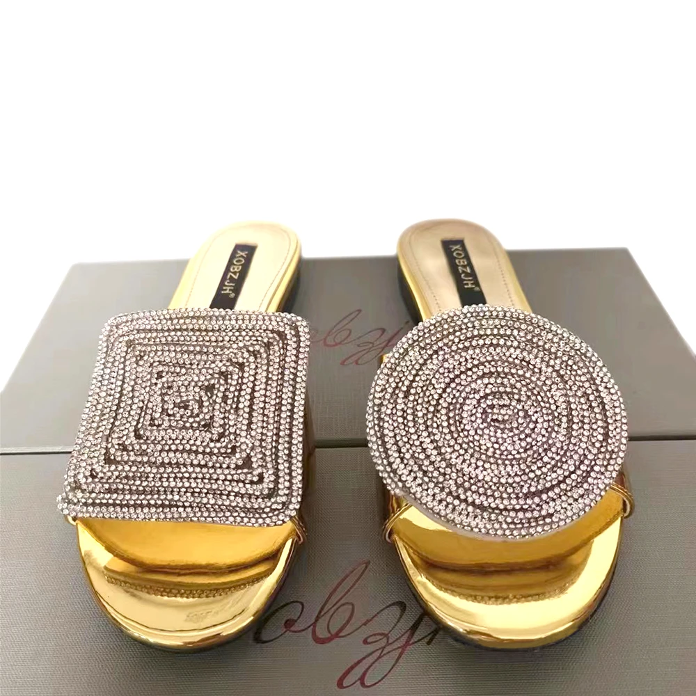 2023 Summer New Designer Slippers Women Crystal Circle and Square Open Toe Shoes