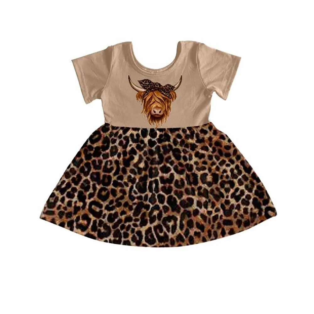 Spring and Summer Girl's Dress Cute Cow Head Print Jumpsuit Fashion Leopard Print Children's Clothing