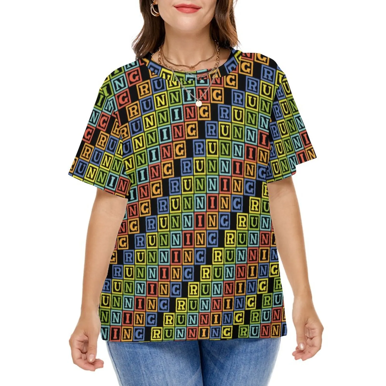 Rainbow Letter Print T-Shirt Multicolored Letters Kawaii T Shirts Short Sleeve Tops Women Streetwear Clothing Plus Size 5XL 6XL