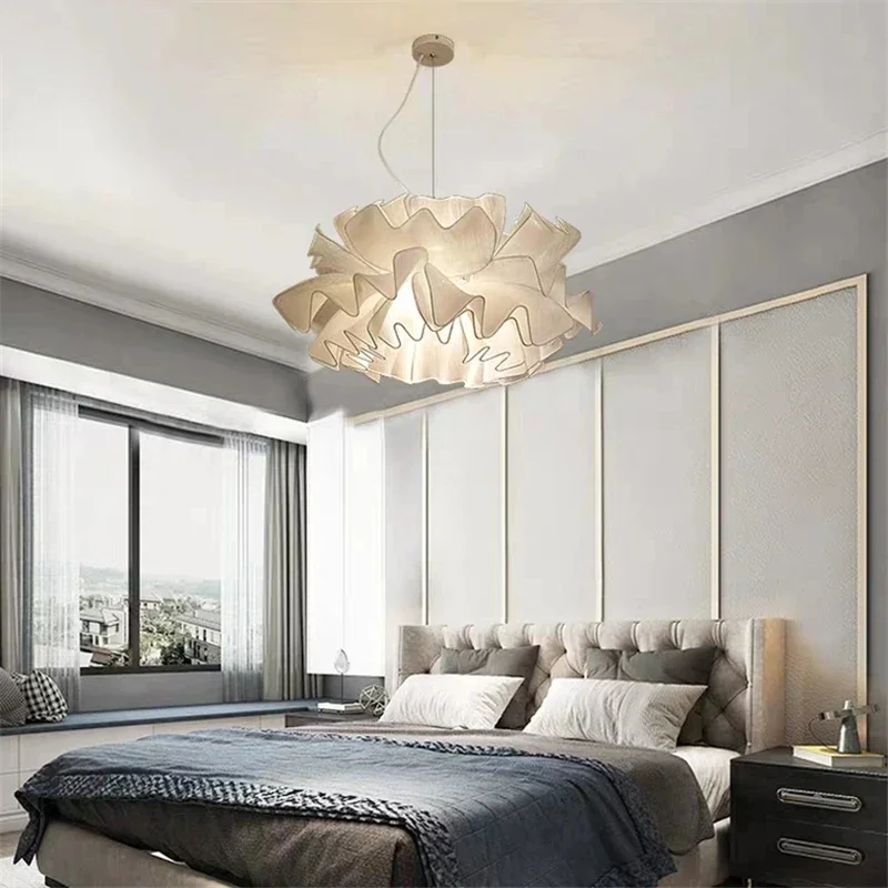 Современная подвесная люстра из ткани дневная лампа в французском стиле для