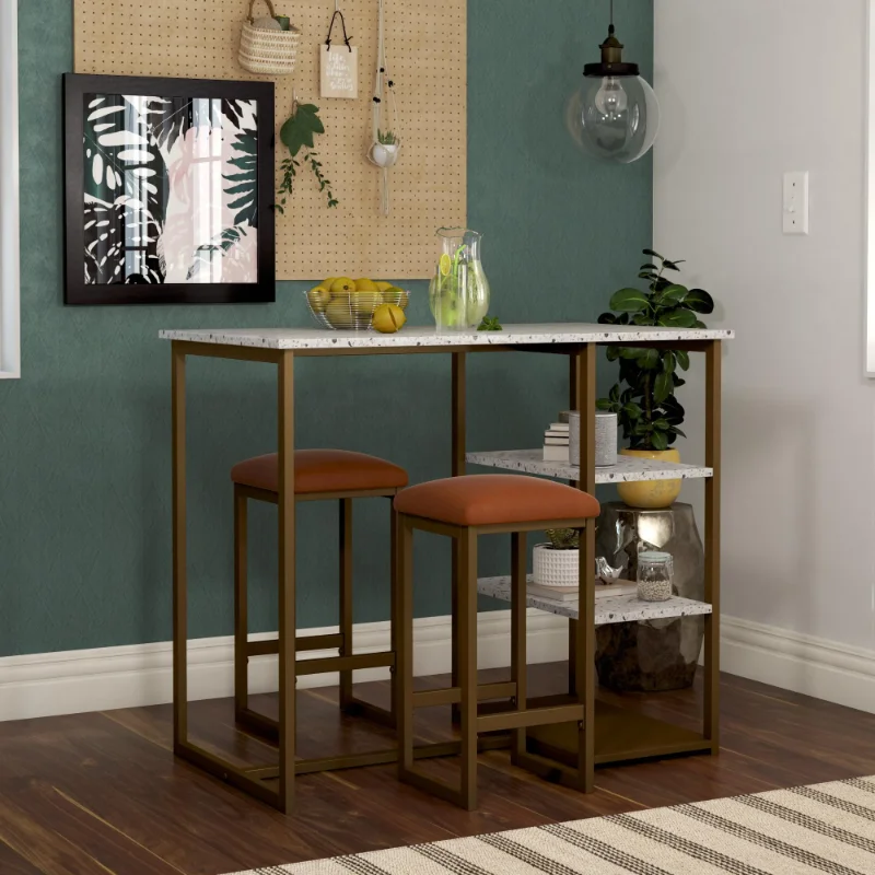 

Комплект для паба из 3 предметов с верхушкой из искусственного терраццо, кухонный стол и стулья, обеденный стол