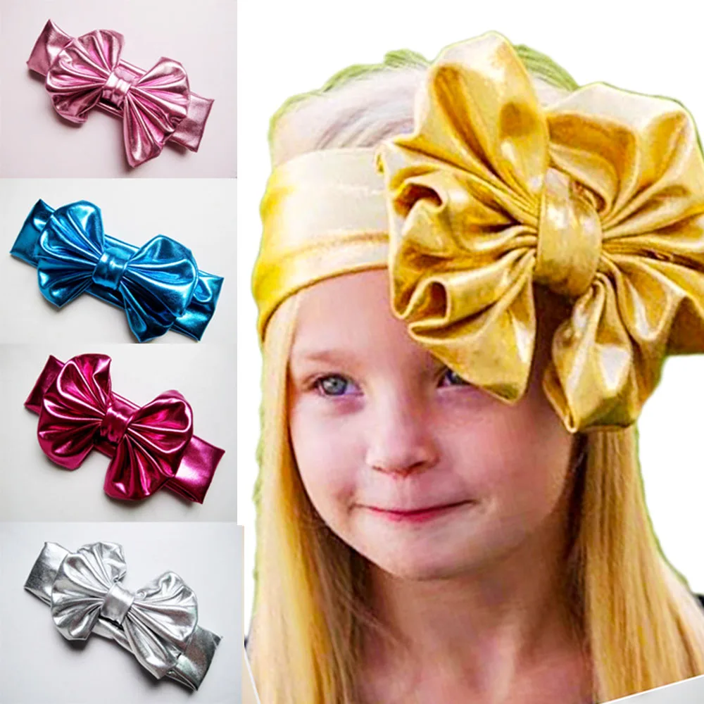 

Latex Hairband Headband Metallic Children Headwears Bowknot PU Big Bow Turban Stretch Stylish Girls BD017