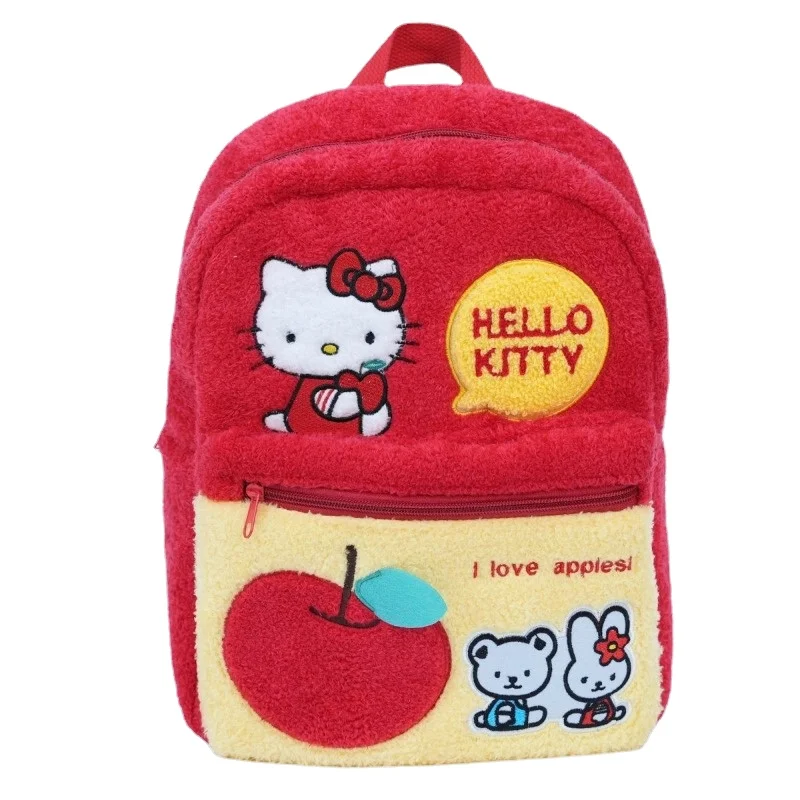 

New Sanrio Hello Kitty Red Apple Backpack Large Capacity Furry Backpack Cute Cartoon Campus Versatile High-value Women’s Bag