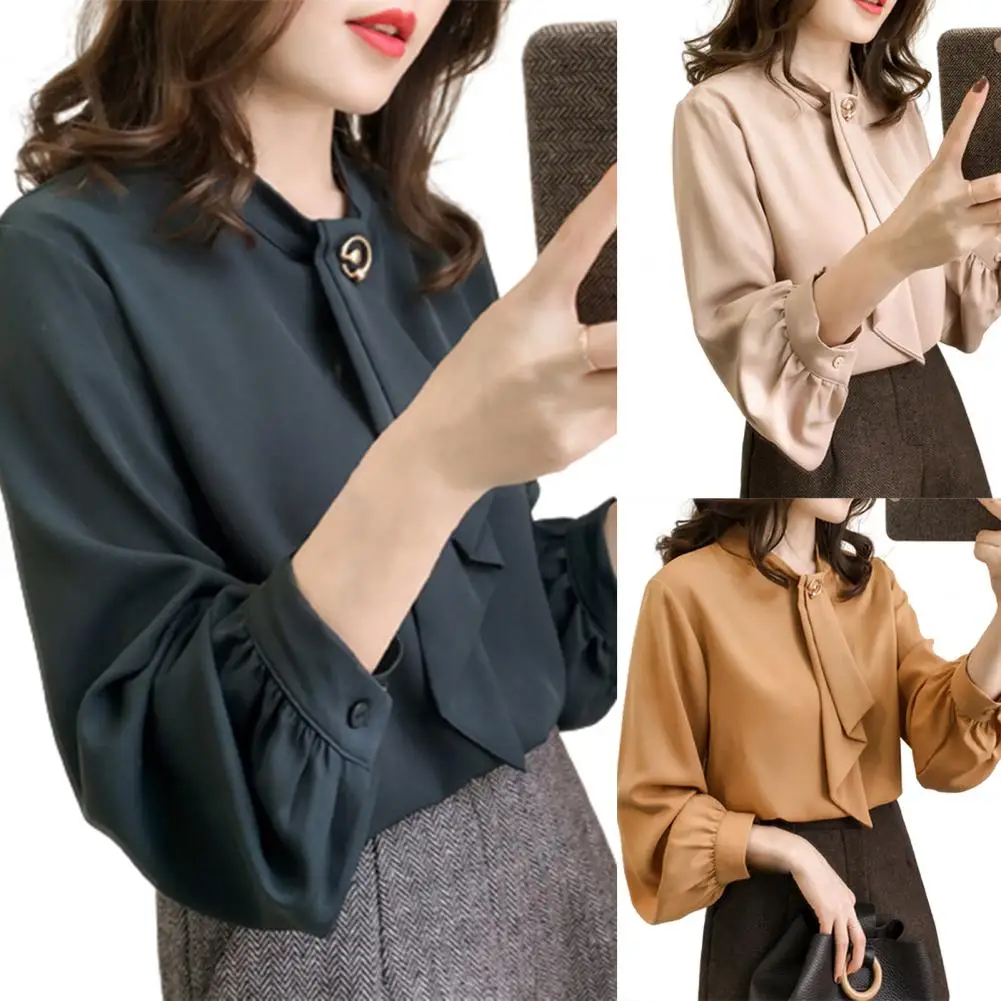 

Fashion Shirt All Match Breathable Clothes Long Puff Sleeve Necktie Shirt