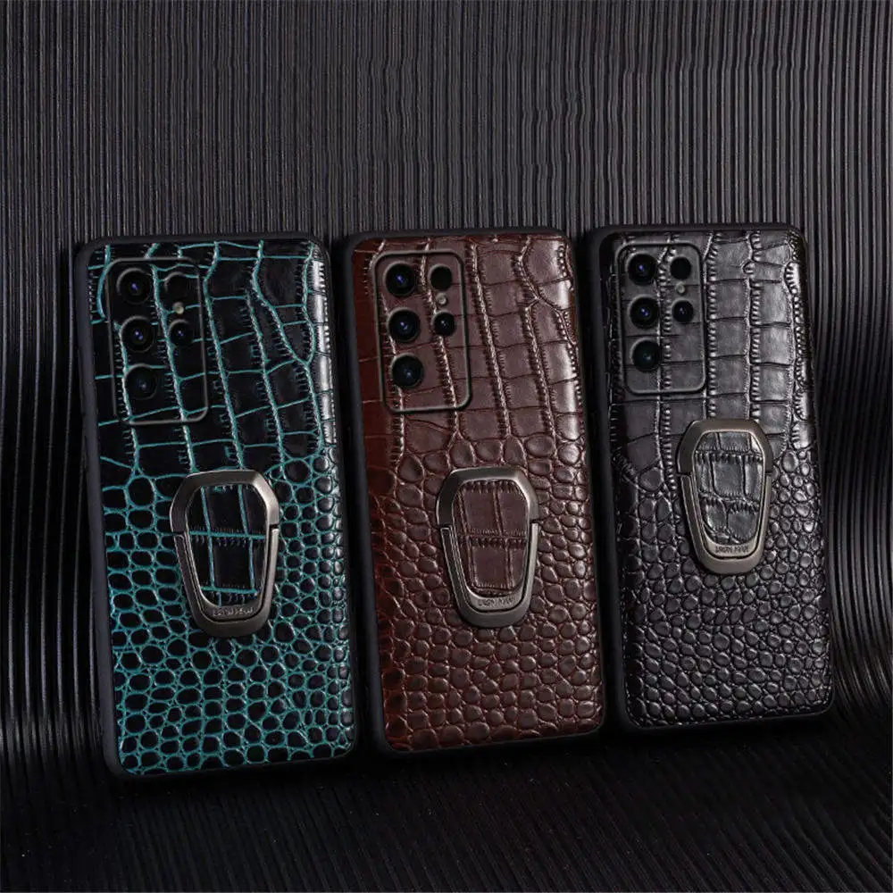 Чехол из натуральной яловой кожи крокодила для Samsung Galaxy S10 20 21 22 23 24 S25 Ultra Z Flip3 4 5 6 Ring