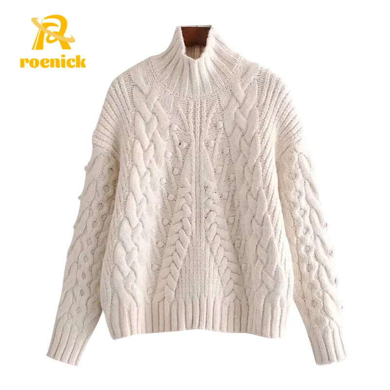 Женский модный свободный свитер ROENICK с помпонами вязаный на шнурке винтажные