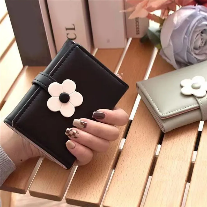 

2023 Flower Women Purse Leather Pocket Ladies Clutch Wallet Women Short Card Holder Cute Girls Wallet Coin Bag