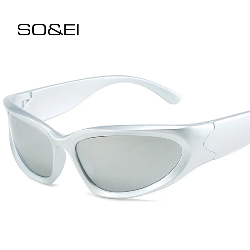 

SO&EI Retro Cat Eye Men Y2K Punk Sunglasses Fashion Colorful Mirror Shades UV400 Goggles Women Sports Driving Sun Glasses