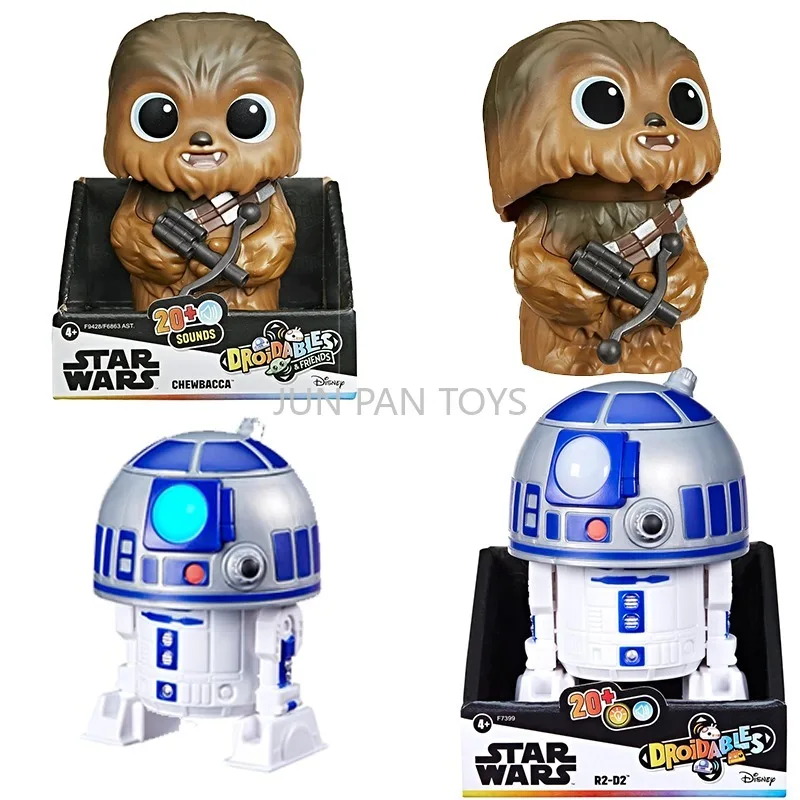 Фото Оригинальная интерактивная фигурка Hasbro Star Wars Droidables: Чубакка и R2-D2, мини-электронная игрушка с 20+ звуковыми эффектами и подсветкой, портативный робот-кукла №1