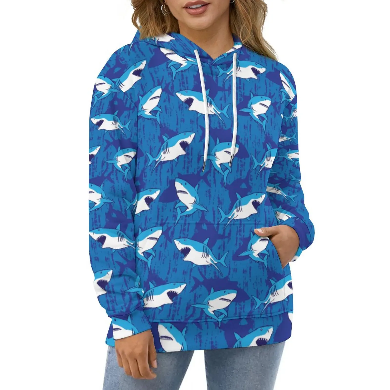 

Bull Shark Print Hoodies Autumn Ocean Life Animal Oversize Pullover Hoodie Long Sleeve Y2k Design Casual Hooded Sweatshirts