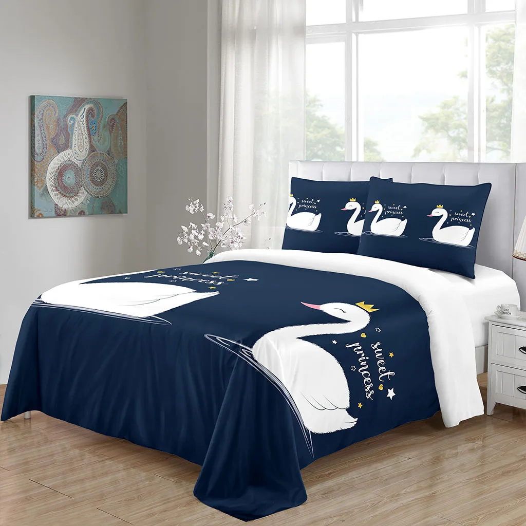

Cute Cartoon Animal Swan Funny Kids Girls Queen Polyester Bedding Sets Single Double Bed Duvet Cover Set and 2pcs Pillow cover