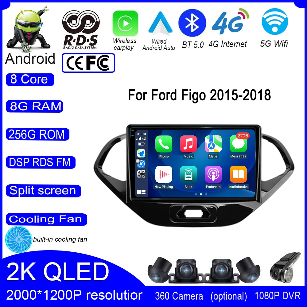 

9 Inch Android 13 For Ford Figo 2015-2018 Car IPS QLED Radio Navigation GPS Auto 4G WIFI Screen Multimedia