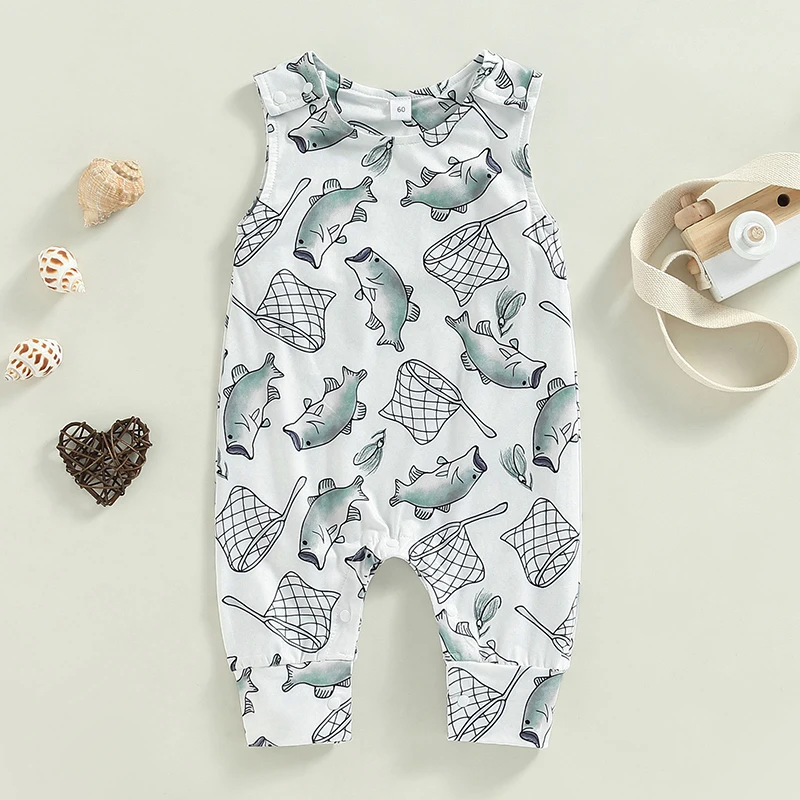 Комбинезон для маленьких девочек и мальчиков с принтом рыбы комбинезоны без