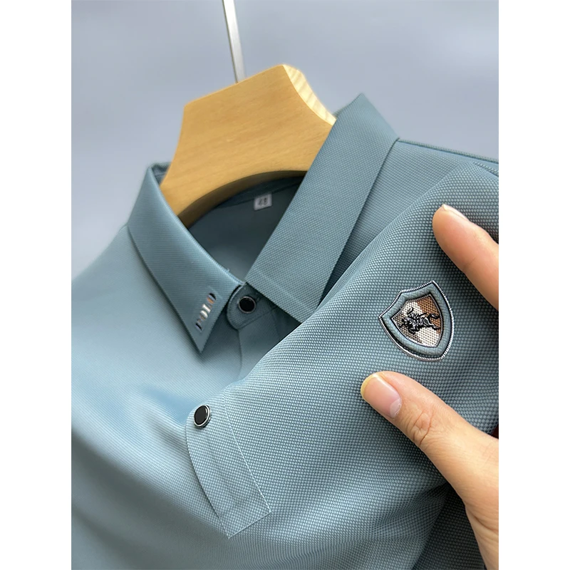 

High Quality New Ice Silk Lapel Casual Golf Wear Summer Short Sleeve Men Luxury Fashion Polo Shirt Short SleeveTennis clothes