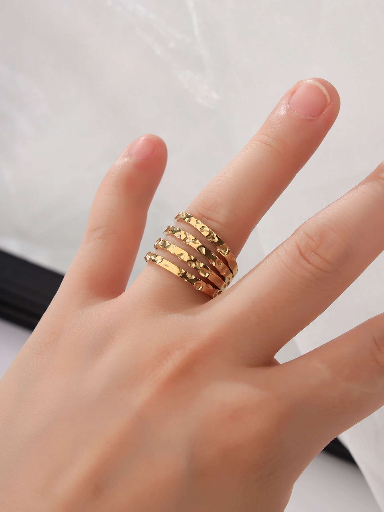Original Design 18 Gold Plated Simple Three Layer Shape Adjustable Modern Style Opening Adjustable Men's and Women's Rings