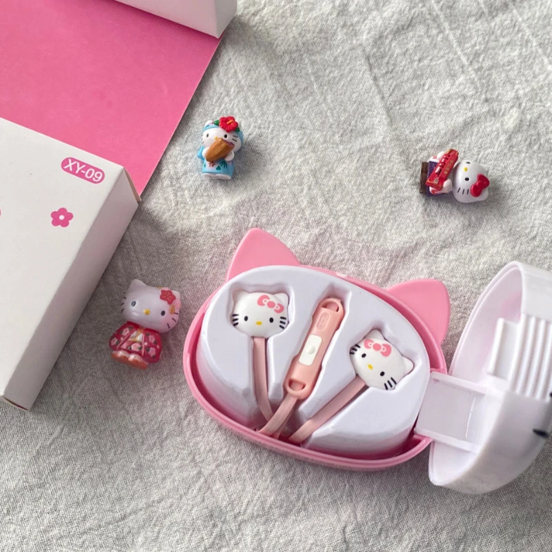 

Hello kitty Earphone in-Ear Wired Girl Cute High Sound Quality with Microphone with Storage Box Headphones Earphones gifts girls