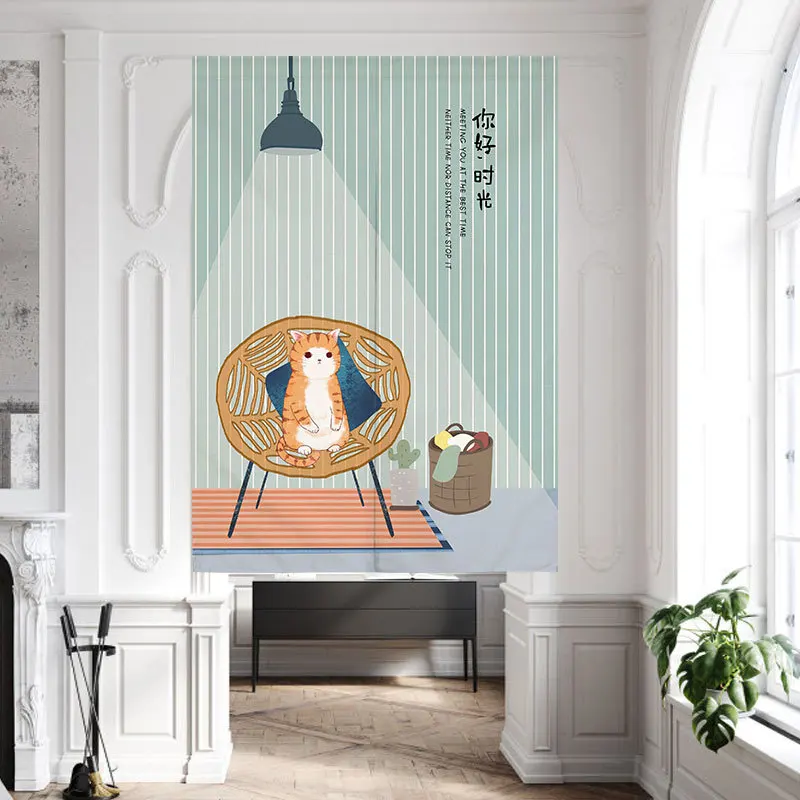 

Kitchen Door Curtain Coffee Shop Dustproof Decoration Short Curtain Printed Removable Split Curtains Partition for Dessert Shop