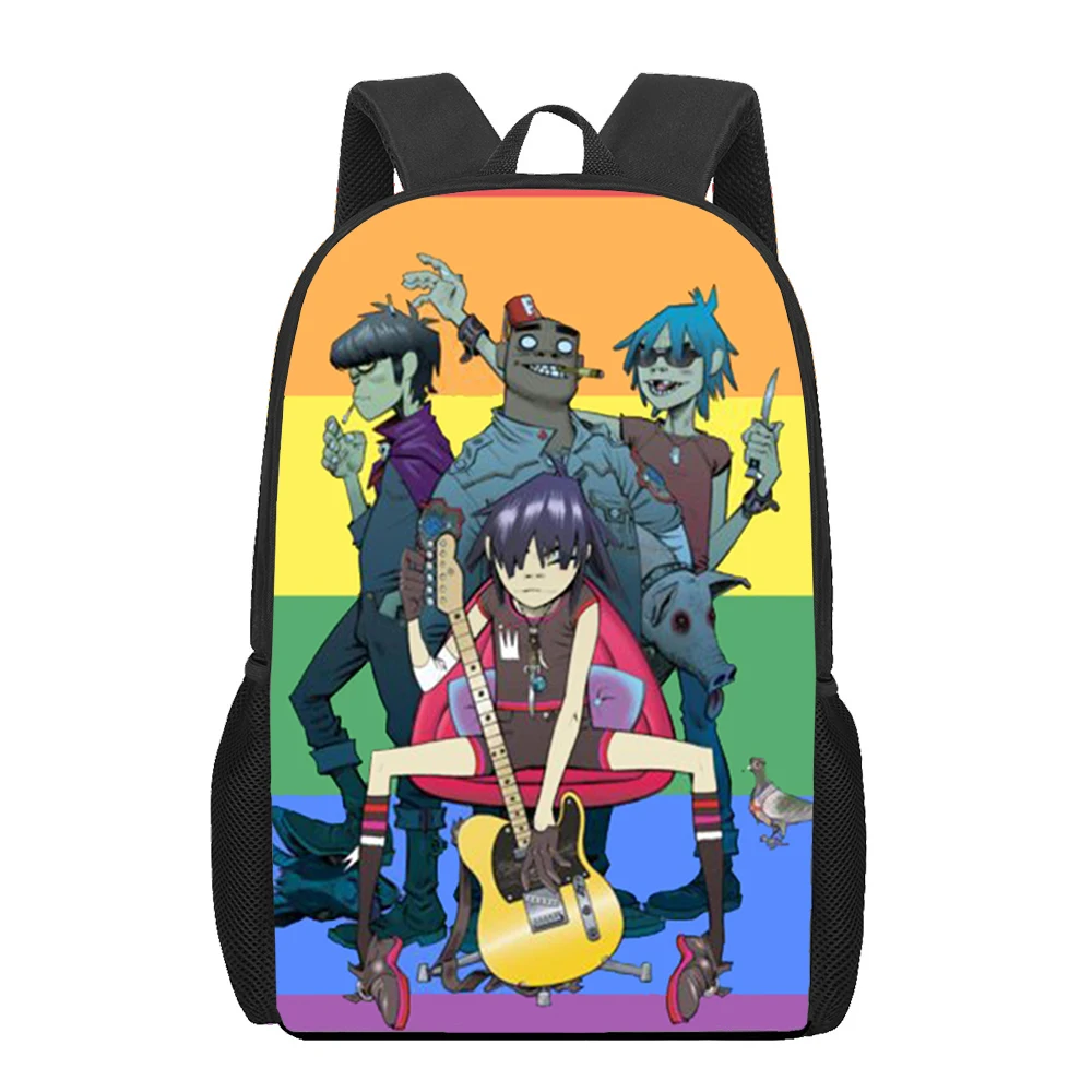 Рюкзаки для детей Gorillaz band с картунным рисунком 16 дюймов для школьных книг Kawaii Schoolbag для мальчиков и девочек, путешественнический рюкзак на плечо.