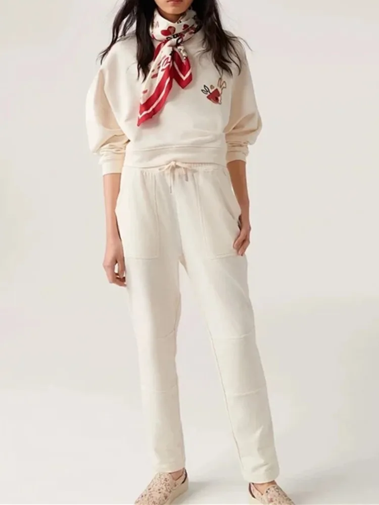 

Women Sweatshirt Print Loose and Sweatpants Elastic Waist Straight Set
