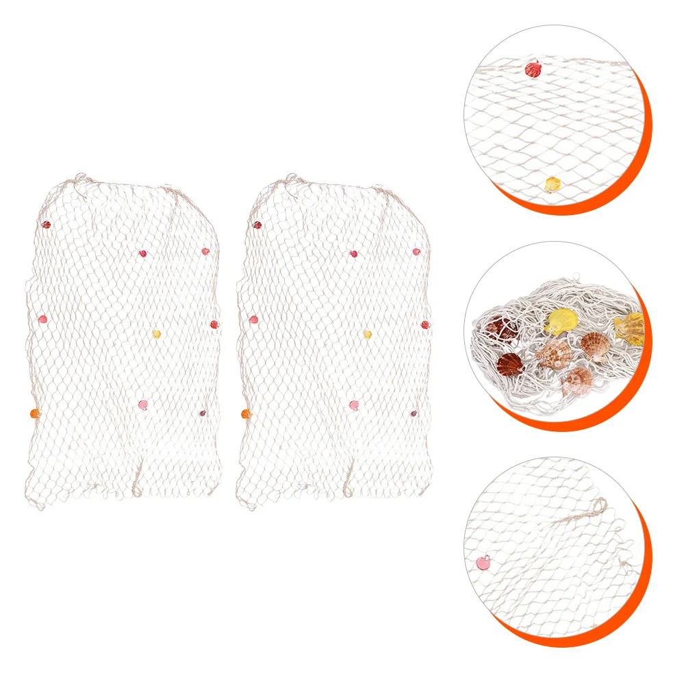 

2Pcs Fishing Net with Shell Ornament Home Wall Hanging Fishing Net Photo Prop