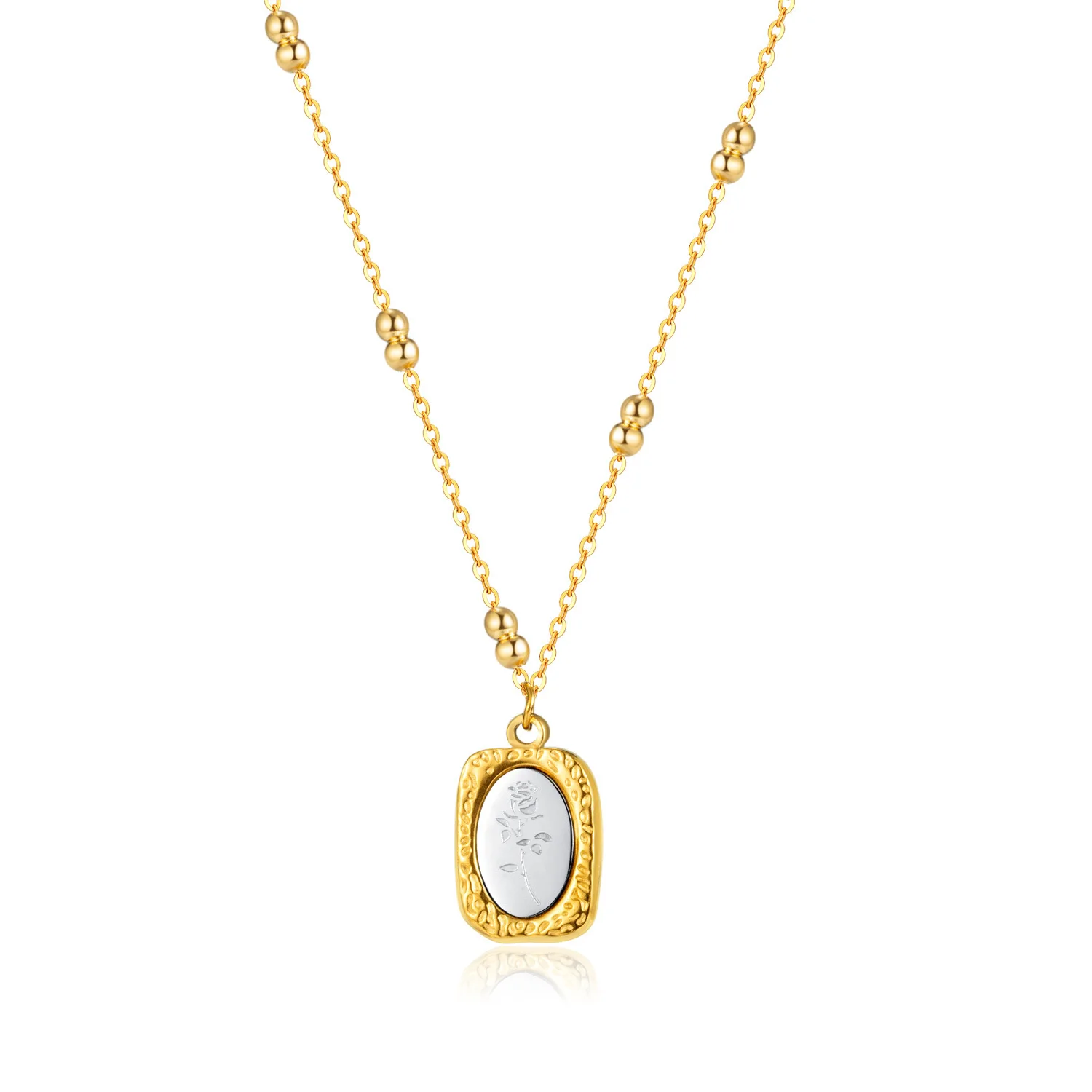 

Ornament Titanium Steel Square Plate Rose Personality Fashion Stainless Steel Necklace for Women