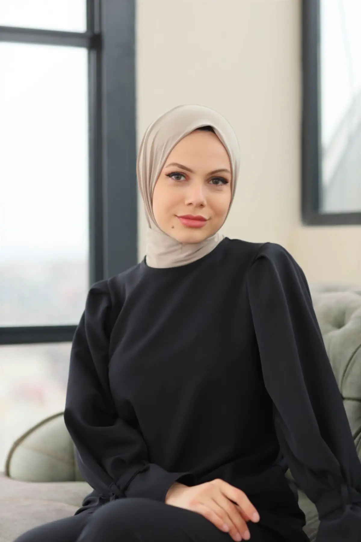 

Women Hijab Beige Snaps Boyunluk Hijap Bone Pattern Scarf Shawl Clothing