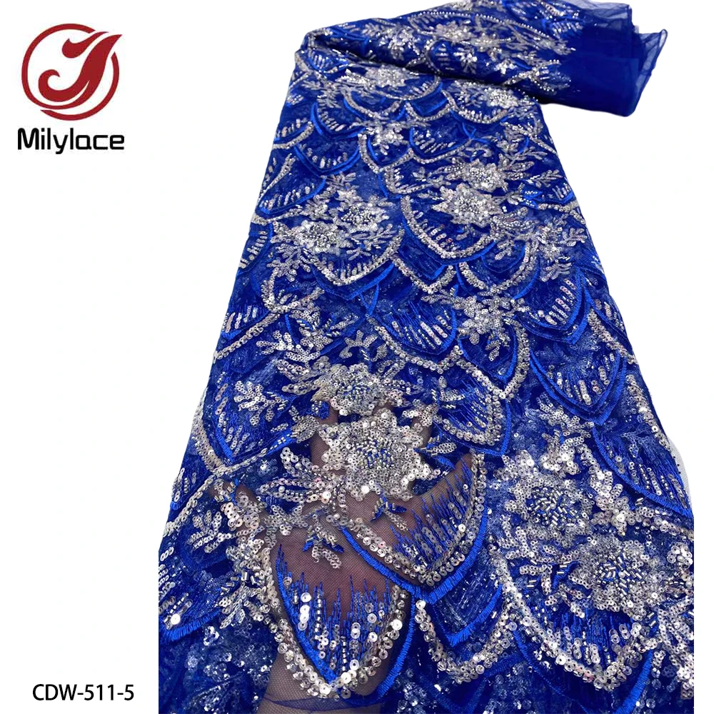 

Latest Quality Guarantee Tulle Net Lace Fabric with Heavy Sequins and Beads for Evening Dress & Wedding Dress 5 Yards CDW-511