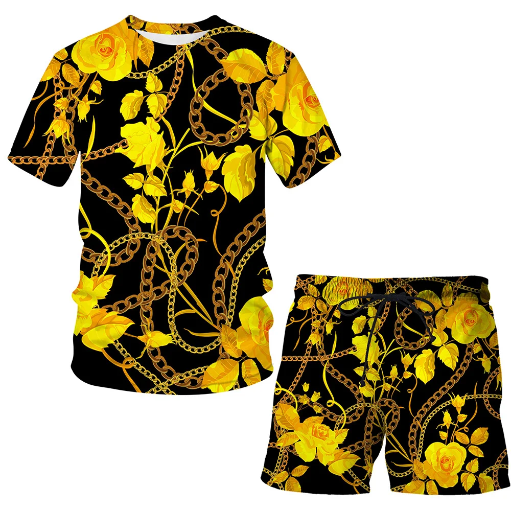 Men's Summer Luxury T Shirt Set Fashion Streetwear Sports Suit Short Sleeve 2 Piece Tracksuit 3D Printed Jogging Oversized