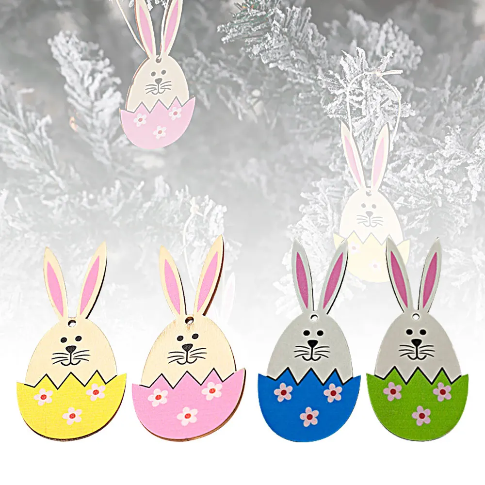 

10Pcs Rabbit Easter Wooden Pendant Banner Colorful Cute Rabbit for Easter Party Decoration Home Decor Dropshipping