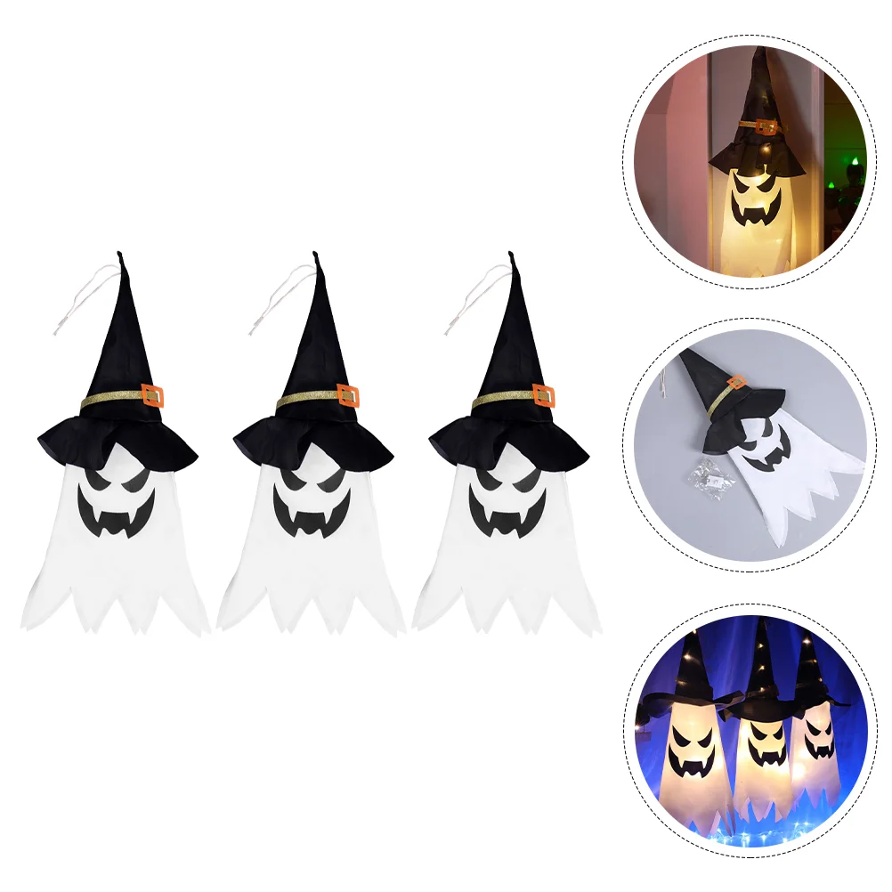 

3 Pcs Wizard's Hat Hanging Lamp Halloween Decor Glowing Ghost Witch Fabric Party Props LED Light Decors Decoration