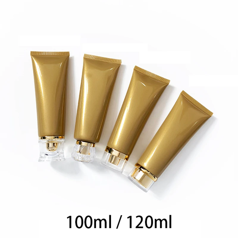 

100g 120g Empty Refillable Cosmetic Container Gold Plastic Squeeze Bottle 100ml 120ml Hand Lotion Cream Packaging Soft Tube